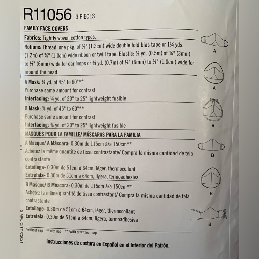 Simplicity Mask sewing pattern - Picture 2 of 2